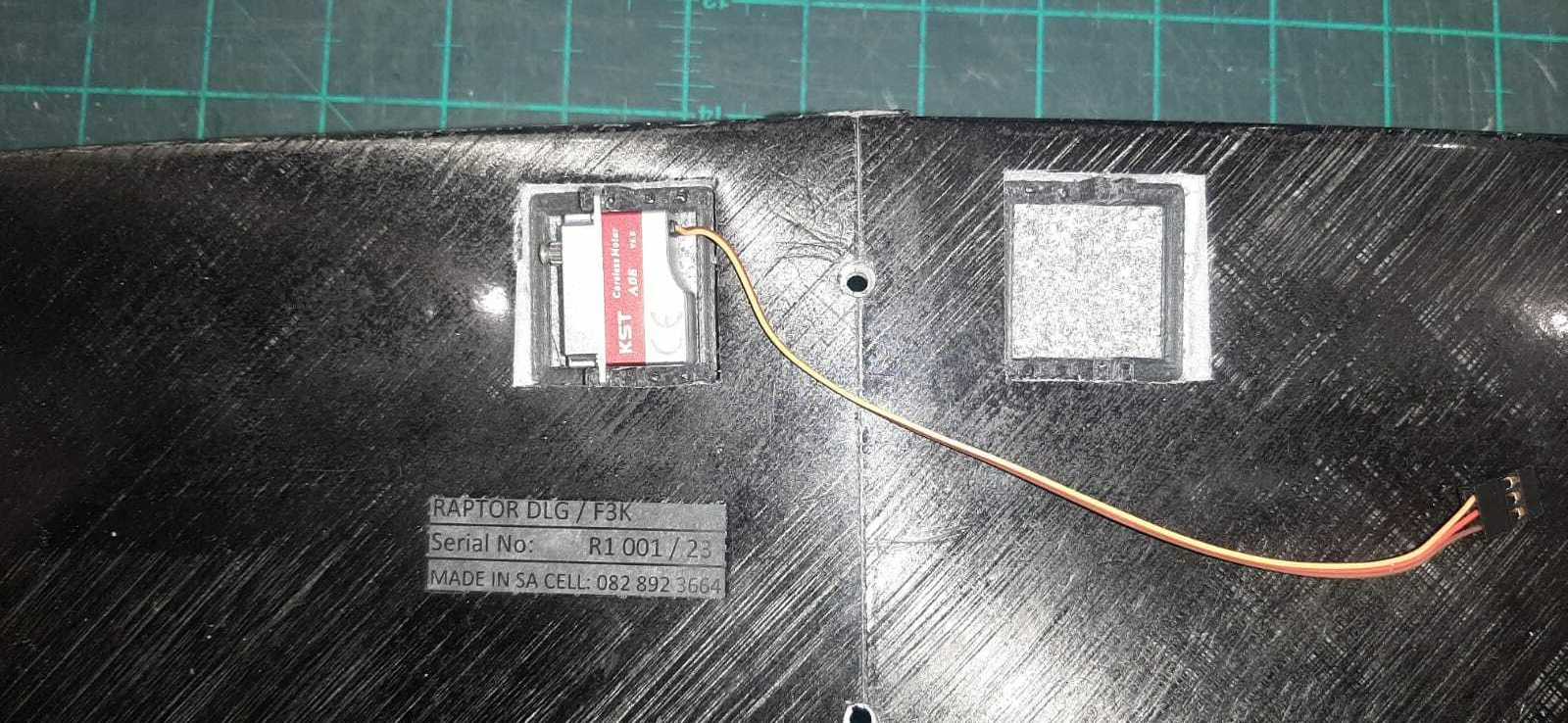 Servo holder installed in the Raptor DLG wing with KST X06 servo